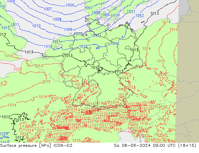 Luchtdruk (Grond) ICON-D2 za 08.06.2024 09 UTC