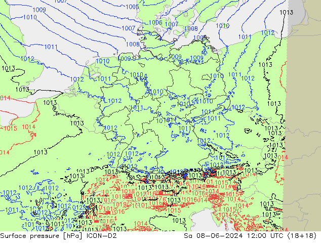 pressão do solo ICON-D2 Sáb 08.06.2024 12 UTC