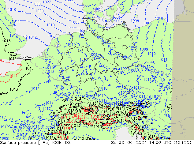 ciśnienie ICON-D2 so. 08.06.2024 14 UTC