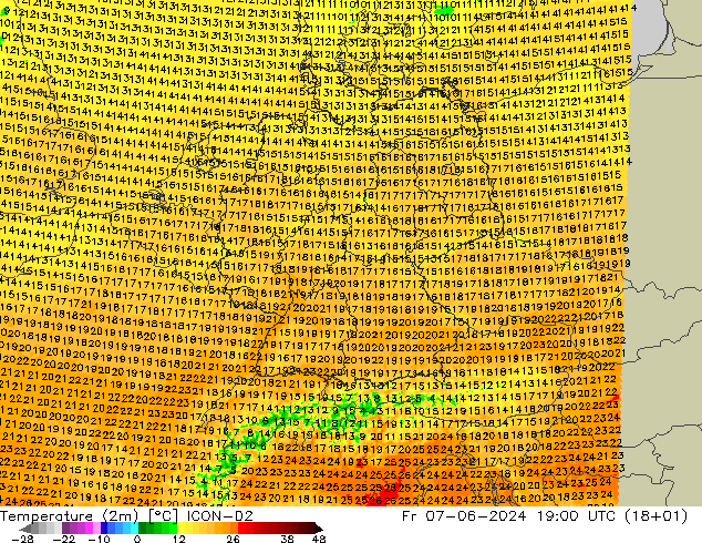 Temperature (2m) ICON-D2 Fr 07.06.2024 19 UTC