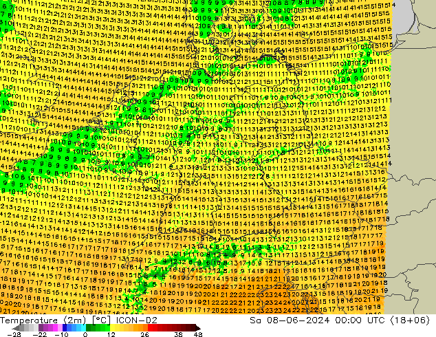 Temperature (2m) ICON-D2 Sa 08.06.2024 00 UTC