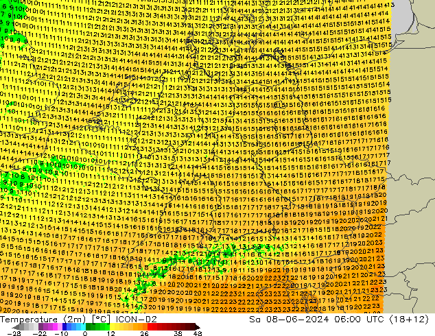 Sıcaklık Haritası (2m) ICON-D2 Cts 08.06.2024 06 UTC