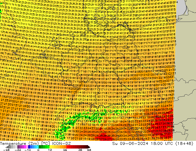 Temperature (2m) ICON-D2 Ne 09.06.2024 18 UTC