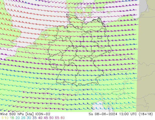 Wind 500 hPa ICON-D2 So 08.06.2024 12 UTC