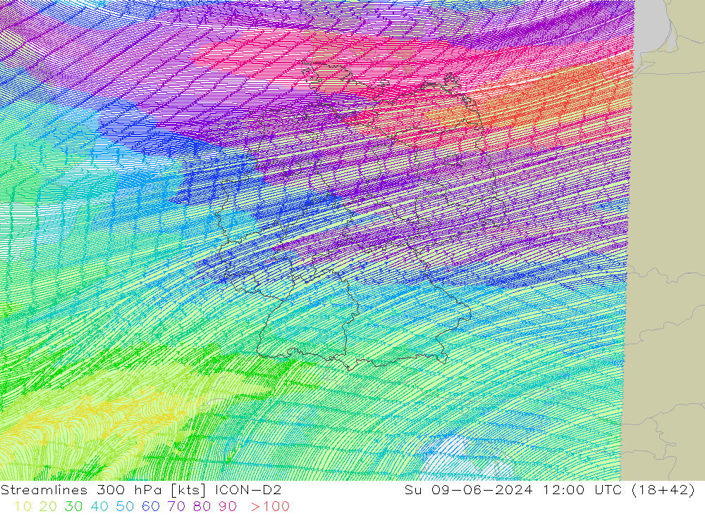 ветер 300 гПа ICON-D2 Вс 09.06.2024 12 UTC