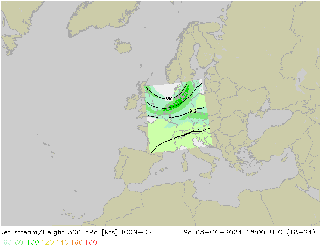 Jet stream/Height 300 hPa ICON-D2 Sa 08.06.2024 18 UTC