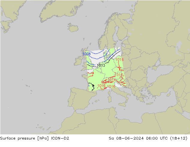 Surface pressure ICON-D2 Sa 08.06.2024 06 UTC