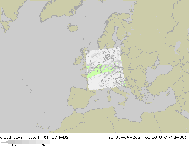 Cloud cover (total) ICON-D2 Sa 08.06.2024 00 UTC