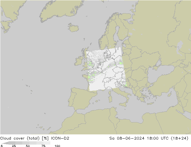 Nubes (total) ICON-D2 sáb 08.06.2024 18 UTC