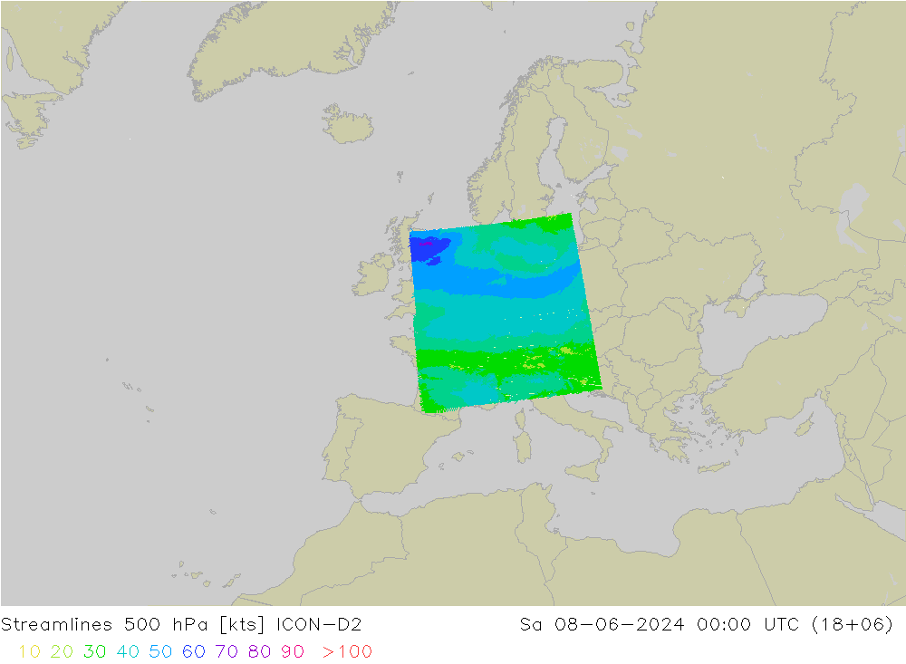 ветер 500 гПа ICON-D2 сб 08.06.2024 00 UTC