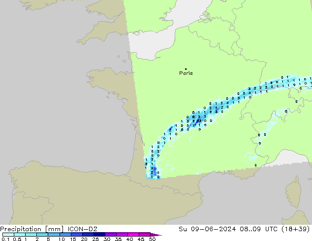 Precipitazione ICON-D2 dom 09.06.2024 09 UTC