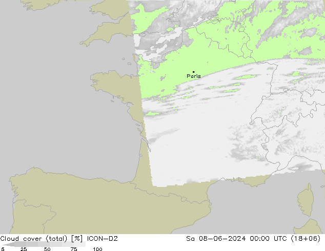 Wolken (gesamt) ICON-D2 Sa 08.06.2024 00 UTC