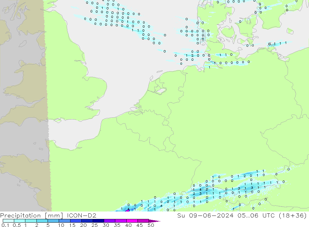 Precipitation ICON-D2 Su 09.06.2024 06 UTC