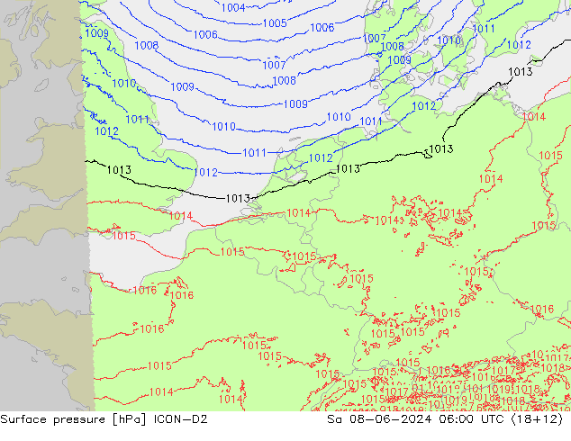 Surface pressure ICON-D2 Sa 08.06.2024 06 UTC