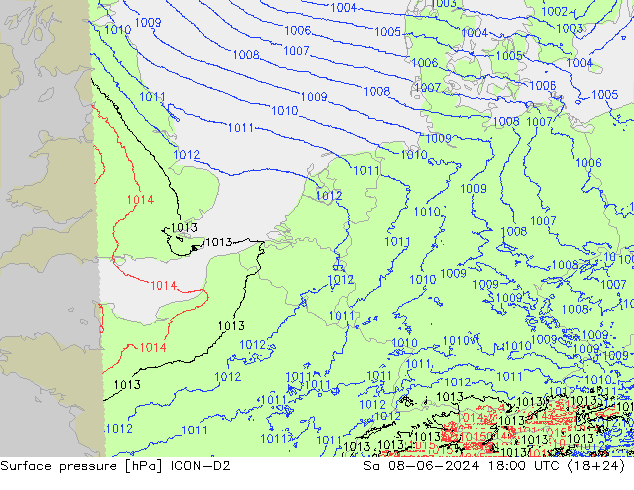 приземное давление ICON-D2 сб 08.06.2024 18 UTC