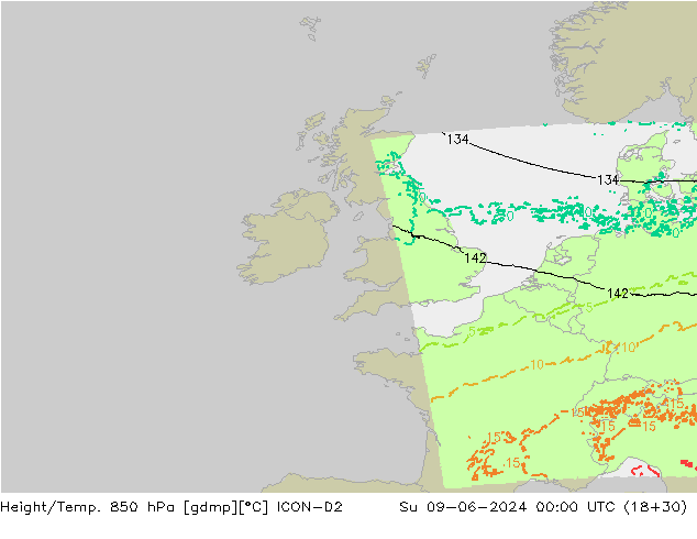 Hoogte/Temp. 850 hPa ICON-D2 zo 09.06.2024 00 UTC