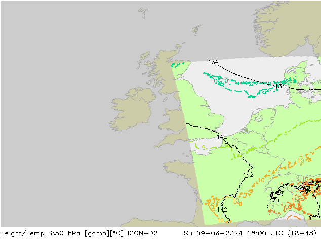 Yükseklik/Sıc. 850 hPa ICON-D2 Paz 09.06.2024 18 UTC