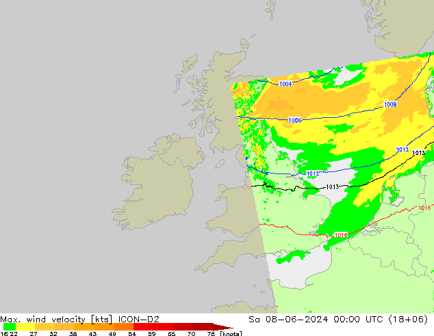 Max. wind velocity ICON-D2  08.06.2024 00 UTC