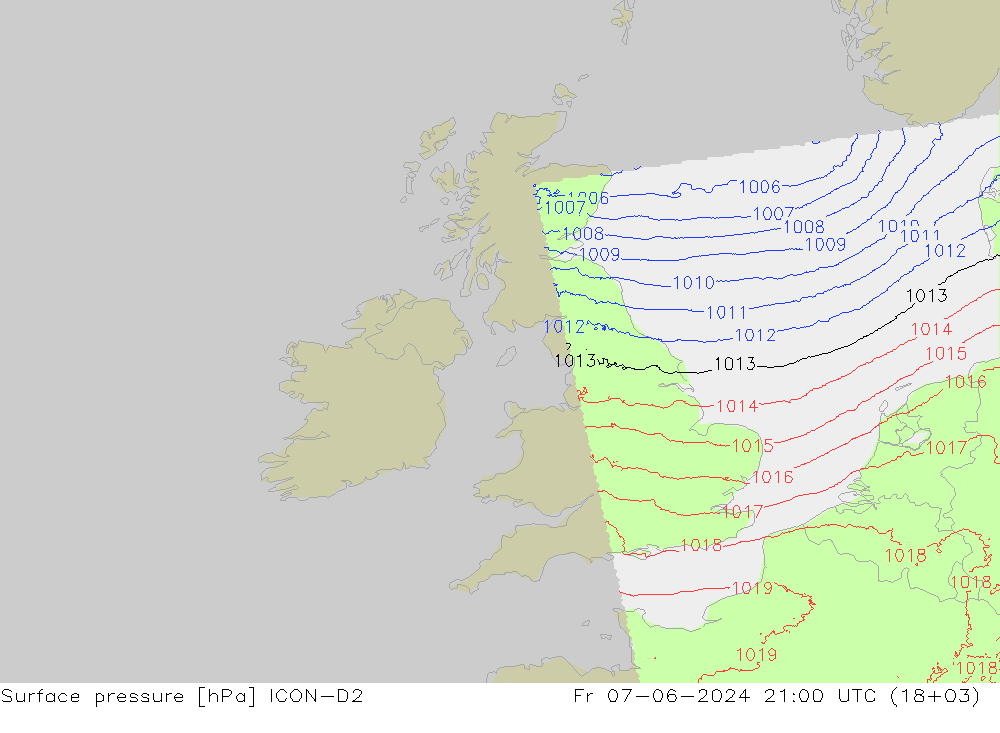 Surface pressure ICON-D2 Fr 07.06.2024 21 UTC