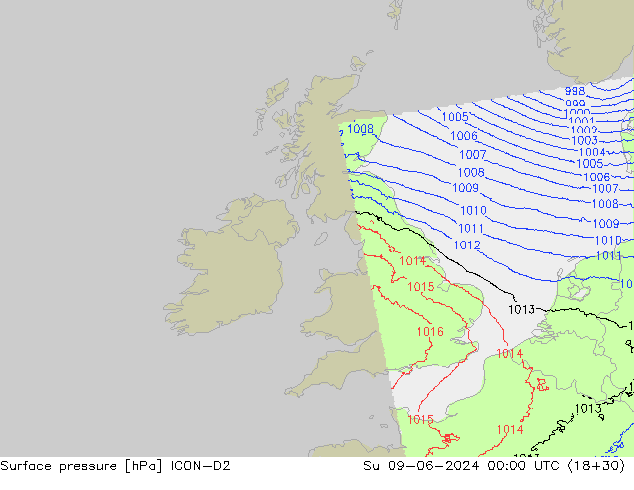 Surface pressure ICON-D2 Su 09.06.2024 00 UTC