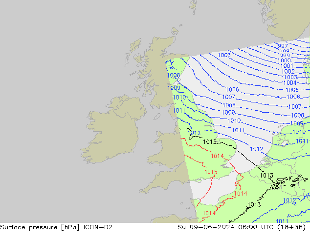 Bodendruck ICON-D2 So 09.06.2024 06 UTC