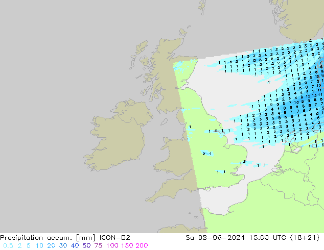 Precipitation accum. ICON-D2 Sáb 08.06.2024 15 UTC