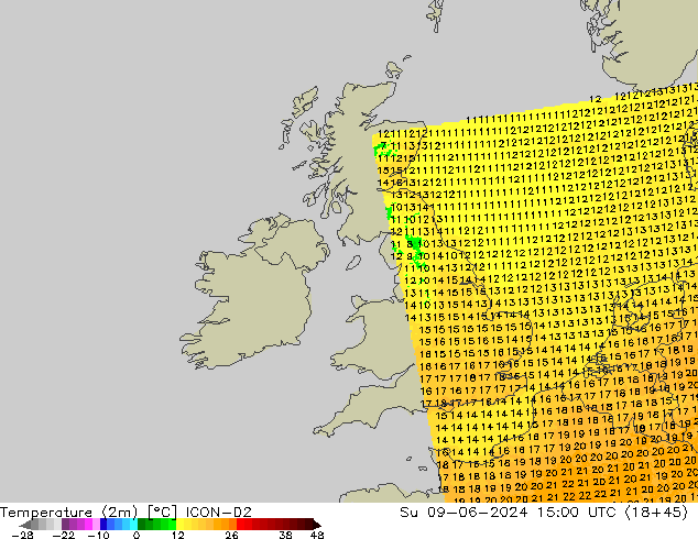 Temperature (2m) ICON-D2 Su 09.06.2024 15 UTC