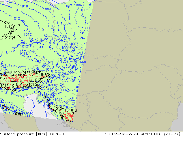 ciśnienie ICON-D2 nie. 09.06.2024 00 UTC