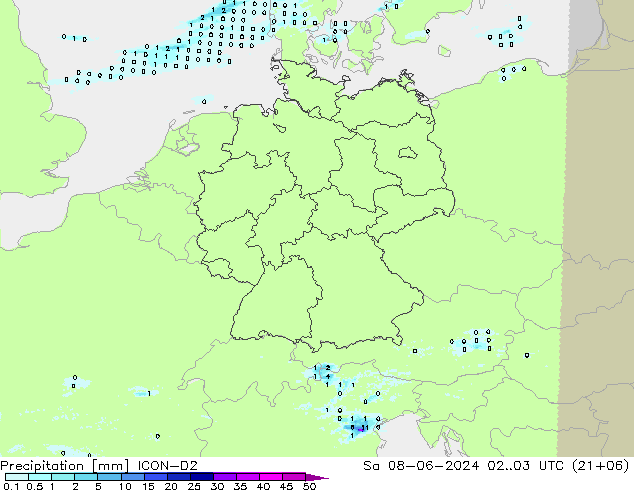 precipitação ICON-D2 Sáb 08.06.2024 03 UTC