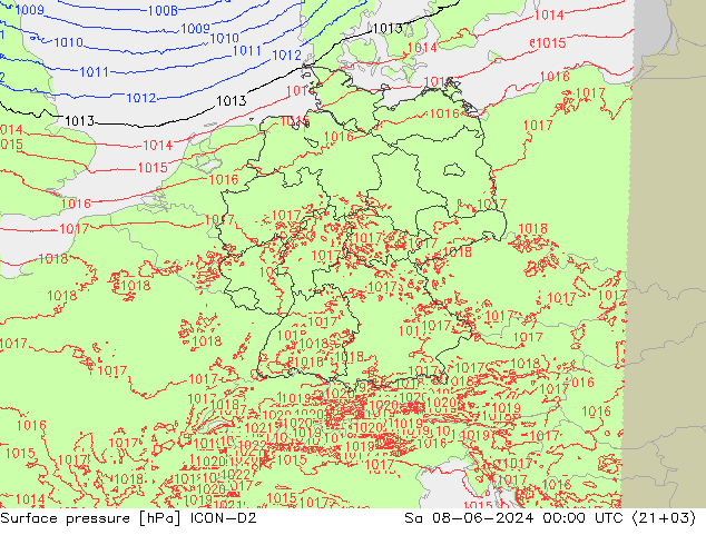 Surface pressure ICON-D2 Sa 08.06.2024 00 UTC