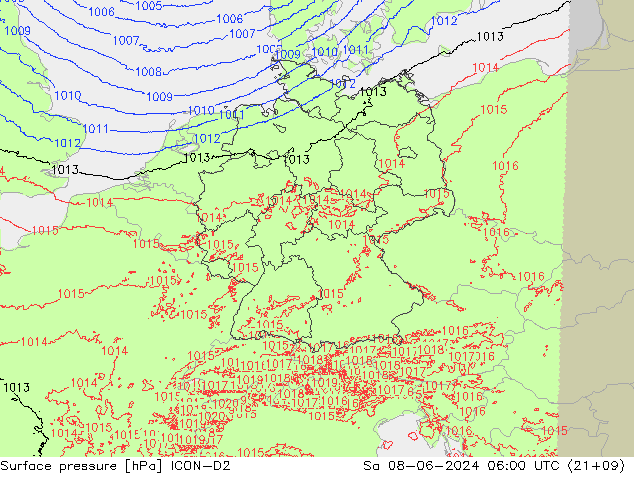 Surface pressure ICON-D2 Sa 08.06.2024 06 UTC