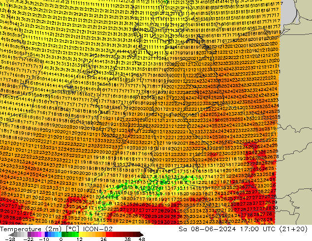 température (2m) ICON-D2 sam 08.06.2024 17 UTC