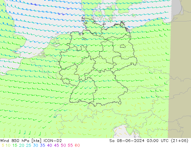 Wind 850 hPa ICON-D2 Sa 08.06.2024 03 UTC