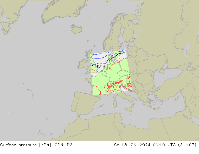 Pressione al suolo ICON-D2 sab 08.06.2024 00 UTC