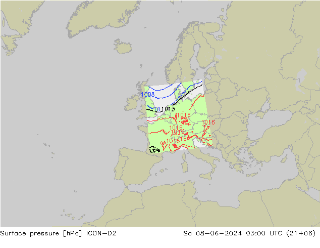Luchtdruk (Grond) ICON-D2 za 08.06.2024 03 UTC
