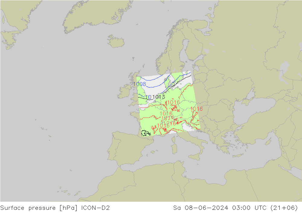 Bodendruck ICON-D2 Sa 08.06.2024 03 UTC