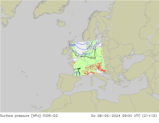 ciśnienie ICON-D2 so. 08.06.2024 09 UTC