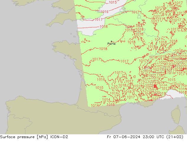 pression de l'air ICON-D2 ven 07.06.2024 23 UTC