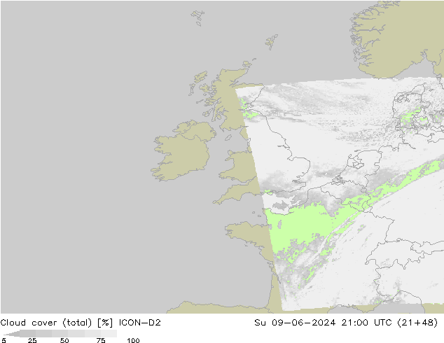 Wolken (gesamt) ICON-D2 So 09.06.2024 21 UTC