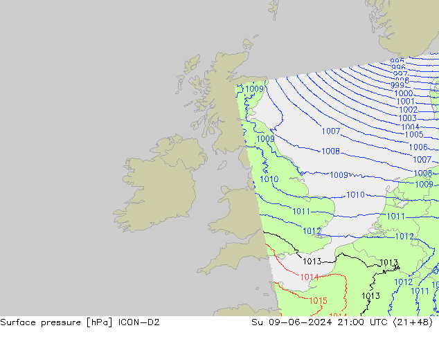 Bodendruck ICON-D2 So 09.06.2024 21 UTC