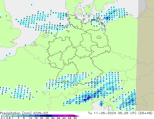 Precipitation ICON-D2 Tu 11.06.2024 06 UTC