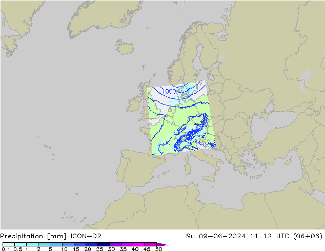 Precipitación ICON-D2 dom 09.06.2024 12 UTC