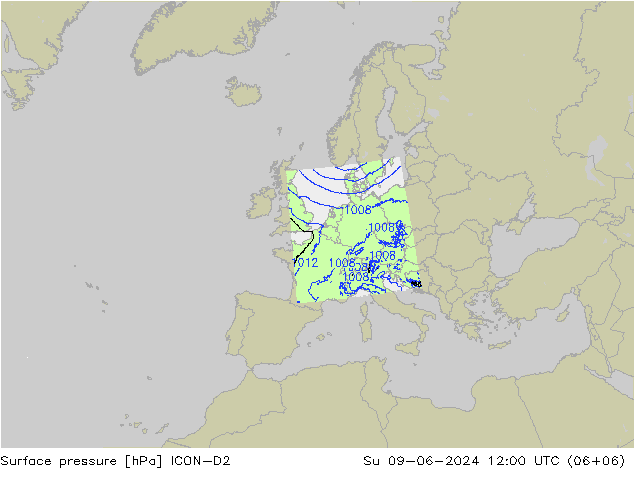 pression de l'air ICON-D2 dim 09.06.2024 12 UTC