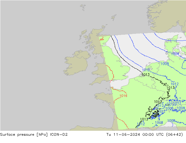 pressão do solo ICON-D2 Ter 11.06.2024 00 UTC