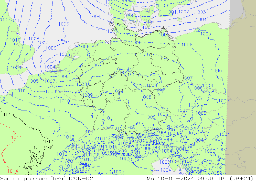 Bodendruck ICON-D2 Mo 10.06.2024 09 UTC