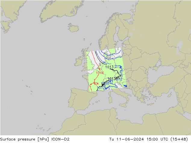 Luchtdruk (Grond) ICON-D2 di 11.06.2024 15 UTC