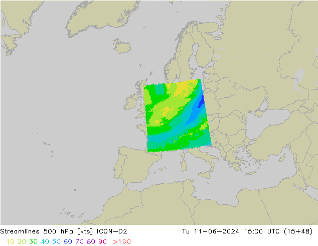 ветер 500 гПа ICON-D2 вт 11.06.2024 15 UTC