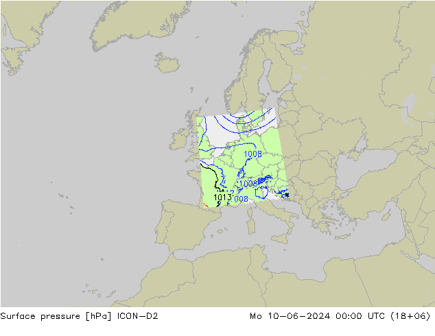 地面气压 ICON-D2 星期一 10.06.2024 00 UTC