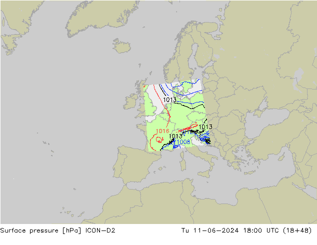 Bodendruck ICON-D2 Di 11.06.2024 18 UTC
