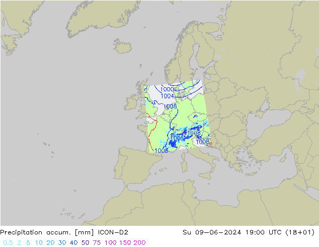 Precipitation accum. ICON-D2 Ne 09.06.2024 19 UTC